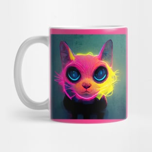 Friendly Neon Kitty Cat in pretty pink, blue and yellow. Mug